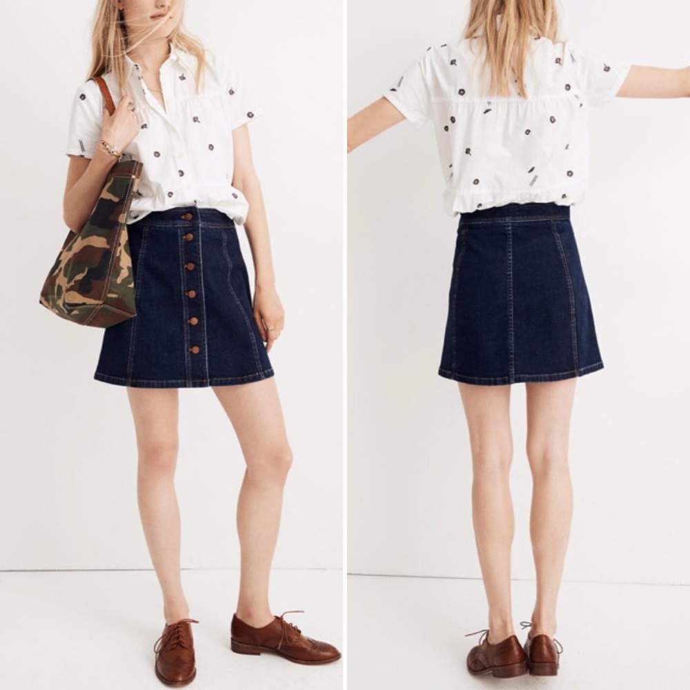 NWT Madewell Denim Mini Skirt Button Front A-Line Blue Sz 2